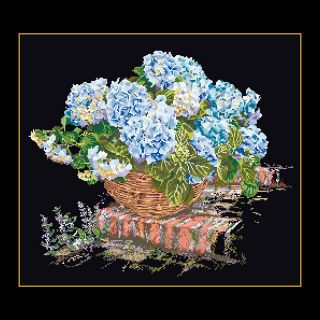 Borduurpakket Mand met blauwe Hortensia Black Collection - Thea Gouverneur