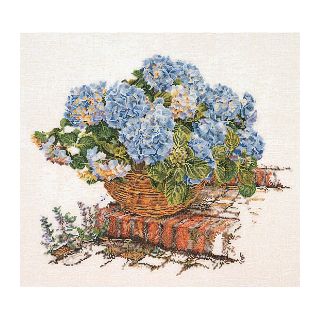 Borduurpakket Mand met blauwe Hortensia Linnen - Thea Gouverneur