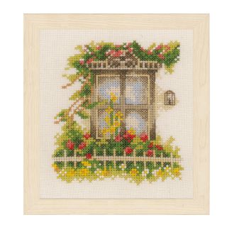 Borduurpakket Venster met bloemen - Lanarte