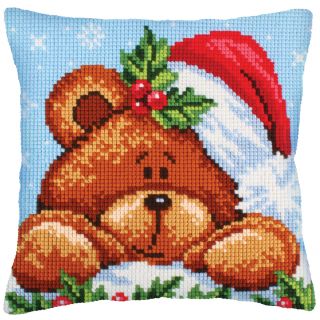 Kussen borduurpakket Christmas with a Teddy Bear - Collection d'Art