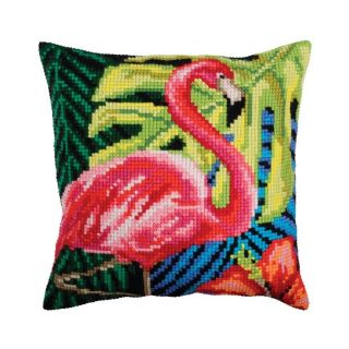 Kussen Pink Flamingo - borduurpakket Collection d'Art