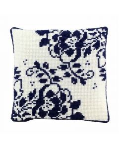 Borduurpakket kussen Delfts blauwe bloemen - Pako